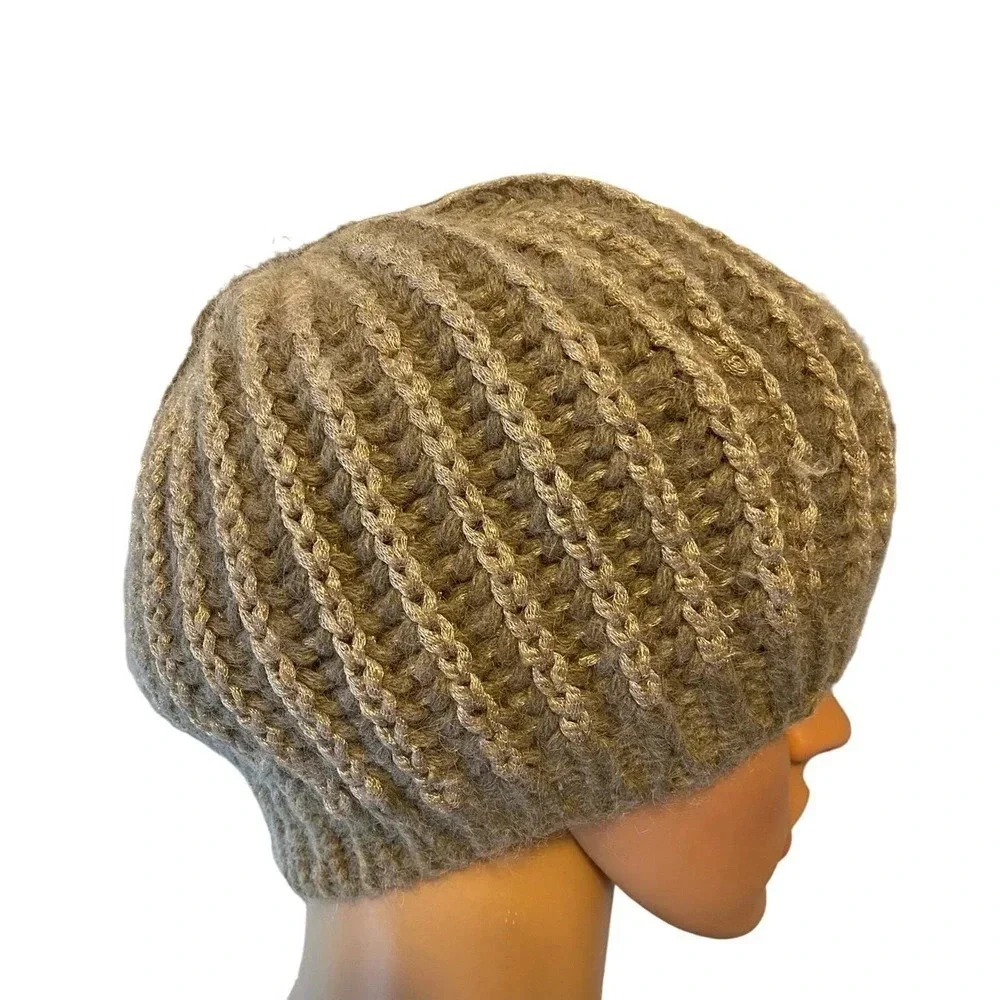 Fratelli Talli Alpha Wool Blend Made in Italy Knit Hat Silver Stretch One Size